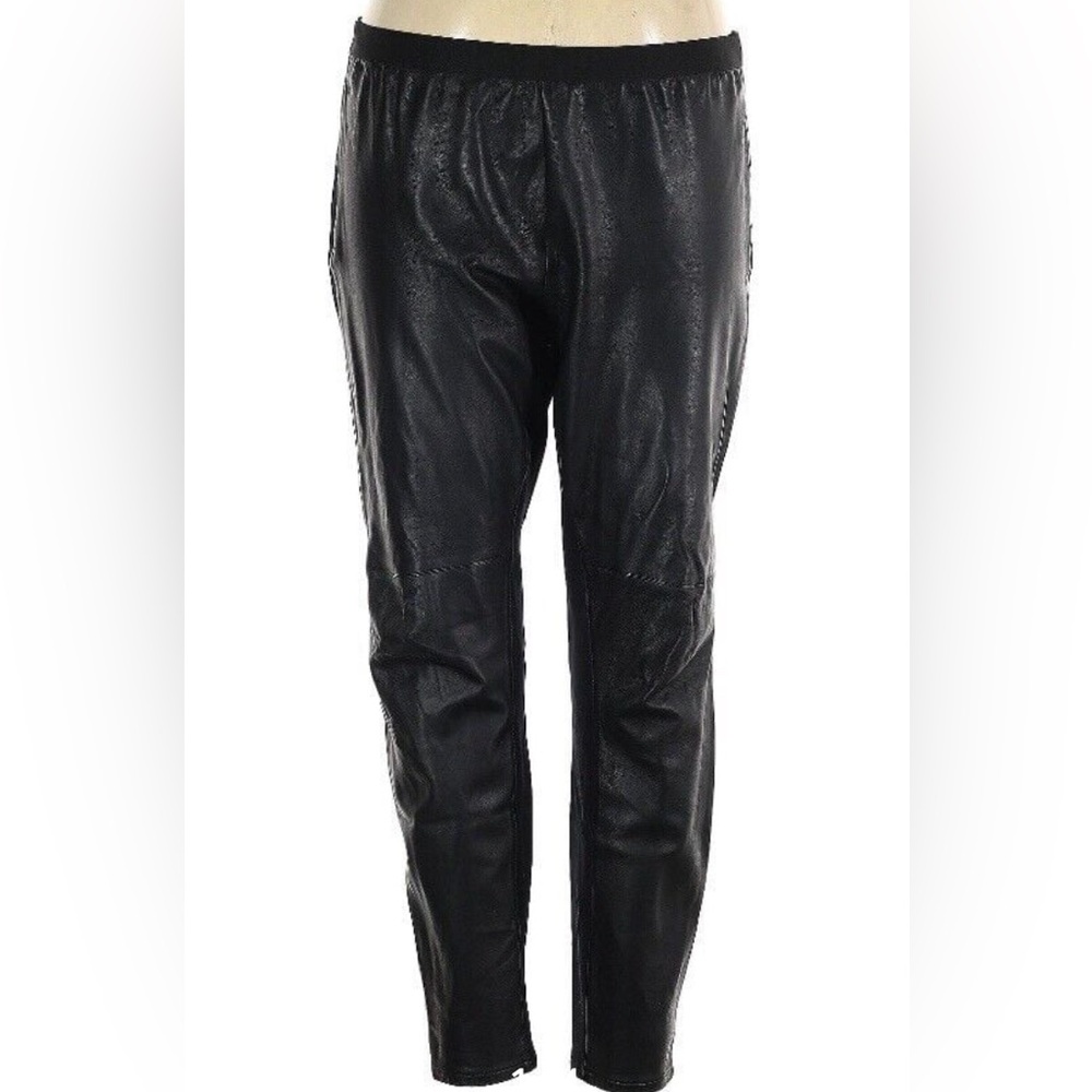 $498 EUC XL/1X Eileen Fisher leather ponte leggings slim pants black